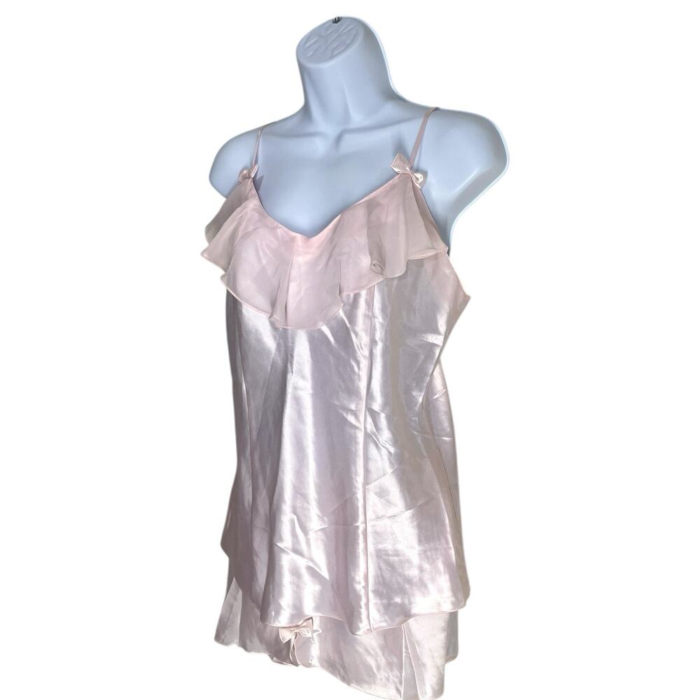 Vintage Erika Taylor Intimates Satin M Pink Ruffle Collar Cottagecore Pajama Set